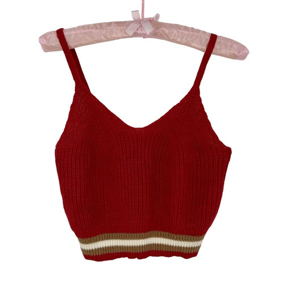 American Eagle Red Knit Striped Crop Top | Coquette Tomato Girl Coastal Cowgirl - Picture 9 of 16